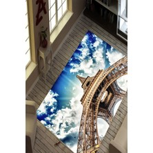 Modanoiva Kaymaz Dot Taban Yıkanabilir Dijital  Baskı Eyfel Kulesi Manzaralı Salon Halısı 80 x 120