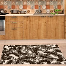 Modanoiva Kaymaz Dot Taban Yıkanabilir  Dijital Baskı Kuş Tüyü Desenli Mutfak Halısı 80 x 100