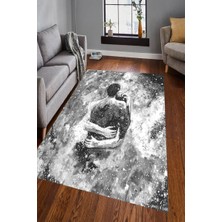 Modanoiva Kaymaz Dot Taban Yıkanabilir Dijital Baskı Gri Kış Aşkı Salon Halısı 80 x 100