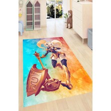 Modanoiva Kaymaz Dot Taban Yıkanabilir Dijital Baskı Sulu Boya Efektli Karakter Çocuk Halısı 80 x 100