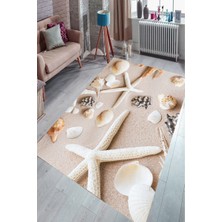 Modanoiva Kaymaz Dot Taban Yıkanabilir  Dijital Baskı Deniz Objeleri Salon Halısı 80 x 120