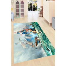 Modanoiva Kaymaz Dot Taban Yıkanabilir Dijital  Baskı Sulu Boya Efektli Derin Okyanuslar Çocuk Halısı 80 x 100