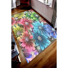 Modanoiva Kaymaz Dot Taban Yıkanabilir Dijital Baskı Realist Modern Çiçekler Salon Halısı 80 x 120