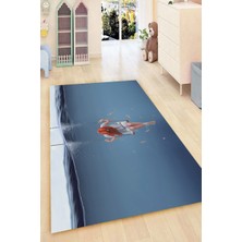 Modanoiva Kaymaz Dot Taban Yıkanabilir  Dijital Baskı Yalnız Kız Ve Okyanus Derinlikleri Çocuk Halısı 80 x 100