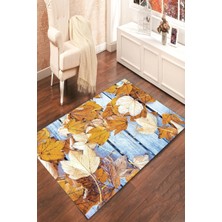 Modanoiva Kaymaz Dot Taban Yıkanabilir  Dijital Baskı Retro Tahta Ve Sonbahar Yaprakları Salon Halısı 80 x 120