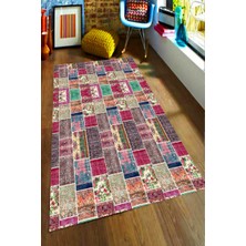 Modanoiva Kaymaz Dot Taban Yıkanabilir Dijital  Baskı Etnik Renkler Salon Halısı 80 x 120