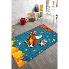 Modanoiva Kaymaz Dot Taban Yıkanabilir  Dijital Baskı Çizgifilm Hayvanlar Çocuk Halısı 80 x 120