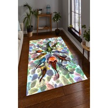 Modanoiva Kaymaz Dot Taban Yıkanabilir  Dijital Baskı Balıklar Ve Taşlar Salon Halısı 80 x 100