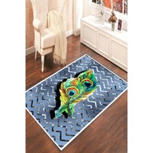 Modanoiva Kaymaz Dot Taban Yıkanabilir Dijital  Baskı Geometrik Zeminli Tavus Kuşu Tüyü Salon Halısı 80 x 120