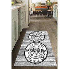 Modanoiva Kaymaz Dot Taban Yıkanabilir  Dijital Baskı Yazı Detaylı Daire Mutfak Halısı 80 x 120