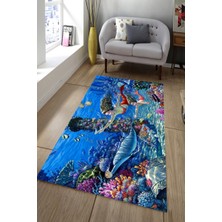 Modanoiva Kaymaz Dot Taban Yıkanabilir  Dijital Baskı Deniz Kızları Ve Balıklar Salon Halısı 80 x 100