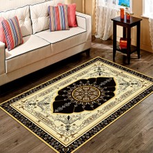 Modanoiva Kaymaz Dot Taban Yıkanabilir Antibakteriyel Dijital Baskı Gümüş Çerçeve Desenli Salon Halısı 80 x 120