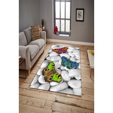 Modanoiva Kaymaz Dot Taban Yıkanabilir  Dijital Baskı Taşlar Ve Kelebekler Salon Halısı 80 x 100
