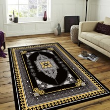 Modanoiva Kaymaz Dot Taban Yıkanabilir  Dijital Baskı Altın Çerçeve Desenli Salon Halısı 80 x 100
