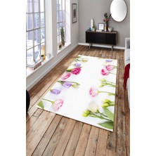 Modanoiva Kaymaz Dot Taban Yıkanabilir  Dijital Baskı Güller Elementi Salon Halısı 80 x 100