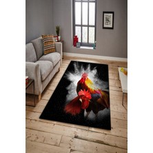 Modanoiva Kaymaz Dot Taban Yıkanabilir  Dijital Baskı Horozlar Ve Renk Sıçraması Salon Halısı 80 x 100