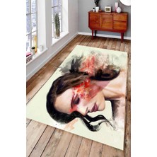 Modanoiva Kaymaz Dot Taban Yıkanabilir Dijital  Baskı Asalet Ve Zerafet Birleşimi Portresi Salon Halısı 80 x 120