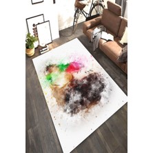 Modanoiva Kaymaz Dot Taban Yıkanabilir  Dijital Baskı Suluboya Efektli Çiçek Sevgisi Portre Salon Halısı 80 x 100