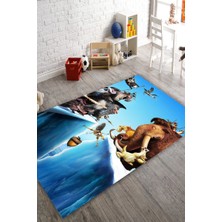 Modanoiva Kaymaz Dot Taban Yıkanabilir  Dijital Baskı Buzdaki Kahramanlar Çocuk Halısı 80 x 120