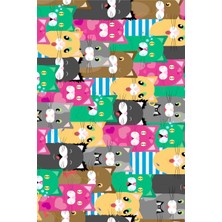Modanoiva Kaymaz Dot Taban Yıkanabilir  Dijital Baskı Renkli Ve Sevimli Kedi Çizimleri Çocuk Halısı 80 x 100