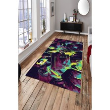 Modanoiva Kaymaz Dot Taban Yıkanabilir  Dijital Baskı Geometrik Kameralar Ve Modern Renkler Salon Halısı 80 x 100