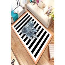 Modanoiva Kaymaz Dot Taban Yıkanabilir  Dijital Baskı Çizgili Suluboya Fil Salon Halısı 80 x 120