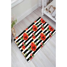 Modanoiva Kaymaz Dot Taban Yıkanabilir  Dijital Baskı Doğal Şeritler Suluboya Çiçekler Salon Halısı 80 x 120