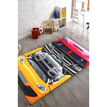 Modanoiva Kaymaz Dot Taban Yıkanabilir  Dijital Baskı Retro Renk Spor Arabalar Çocuk Halısı 80 x 100
