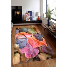 Modanoiva Kaymaz Dot Taban Yıkanabilir  Dijital Baskı Retro Yaprak Desenli Salon Halısı 80 x 100