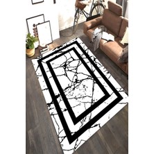 Modanoiva Kaymaz Dot Taban Yıkanabilir Dijital  Baskı Dekoratif Beyaz Mermer Tasarımlı Salon Halısı 80 x 120
