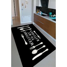 Modanoiva Kaymaz Dot Taban Yıkanabilir  Dijital Baskı Siyah Mutfak Tasarımlı Mutfak Halısı 80 x 100