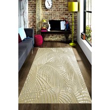 Modanoiva Kaymaz Dot Taban Yıkanabilir  Dijital Baskı Vizon Palmiye Yaprakları Salon Halısı 80 x 100