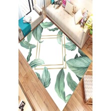 Modanoiva Kaymaz Dot Taban Yıkanabilir  Dijital Baskı Altın Detaylı Yapraklar Salon Halısı 80 x 120