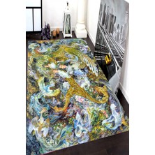 Modanoiva Kaymaz Dot Taban Yıkanabilir  Dijital Baskı Arp Çalan Müzik Perisi Desenli Salon Halısı 80 x 120