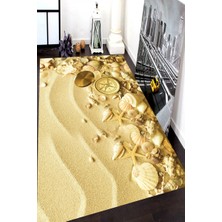 Modanoiva Kaymaz Dot Taban Yıkanabilir Dijital  Baskı Pusula ve Deniz Kabukları Desenli Salon Halısı 80 x 100