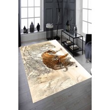 Modanoiva Kaymaz Dot Taban Yıkanabilir  Dijital Baskı Kaplanlar ve Kar Desenli Salon Halısı 80 x 120