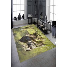 Modanoiva Kaymaz Dot Taban Yıkanabilir  Dijital Baskı Doğa ve Kaplumbağa Desenli Salon Halısı 80 x 100