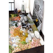 Modanoiva Kaymaz Dot Taban Yıkanabilir  Dijital Baskı Manzara ve Şelale Tasarımlı Salon Halısı 80 x 100