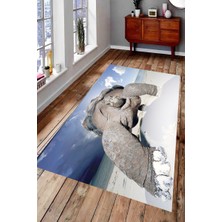 Modanoiva Kaymaz Dot Taban Yıkanabilir  Dijital Baskı Kumsalda Kaplumbağa Tasarımlı Salon Halısı 80 x 100