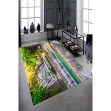 Modanoiva Kaymaz Dot Taban Yıkanabilir  Dijital Baskı Şelale Tasarımlı Salon Halısı 80 x 100