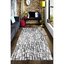 Modanoiva Kaymaz Dot Taban Yıkanabilir  Dijital Baskı Gri Taş Tasarımlı Salon Halısı 80 x 100