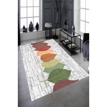 Modanoiva Kaymaz Dot Taban Yıkanabilir  Dijital Baskı Renkli Yapraklar Salon Halısı 80 x 100
