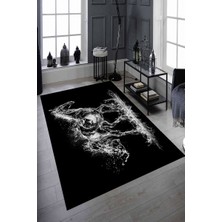 Modanoiva Kaymaz Dot Taban Yıkanabilir Dijital  Baskı Siyah Beyaz At Çizimi Salon Halısı 160 x 160