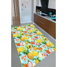 Modanoiva Kaymaz Dot Taban Yıkanabilir  Dijital Baskı Egzotik Meyveler Desenli Mutfak Halısı 80 x 100