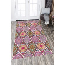 Modanoiva Kaymaz Dot Taban Yıkanabilir  Dijital Baskı Etnik Desenli Modern Renkler Salon Halısı 80 x 100