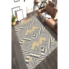 Modanoiva Kaymaz Dot Taban Yıkanabilir Dijital  Baskı Modern Gri Çizgiler Tasarımlı Salon Halısı 80 x 120