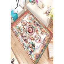 Modanoiva Kaymaz Dot Taban Yıkanabilir  Dijital Baskı Modern Renkler Osmanlı Desen Salon Halısı 80 x 120