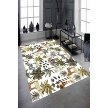 Modanoiva Kaymaz Dot Taban Yıkanabilir  Dijital Baskı Hayvan Çizimi Özel Tasarım Salon Halısı 80 x 120