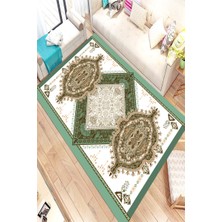 Modanoiva Kaymaz Dot Taban Yıkanabilir Dijital  Baskı Yeşil Osmanlı Motifli Salon Halısı 80 x 120