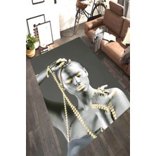 Modanoiva Kaymaz Dot Taban Yıkanabilir  Dijital Baskı Boncuklu Afrika Desenli Salon Halısı 80 x 100